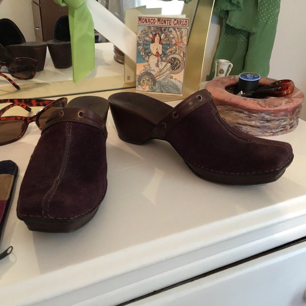 Purple suede mules